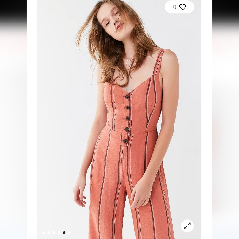 NWOT Urban Outfitters Striped Linen Ashley Buttoned Tie-Back Romper/ Jumpsuit - Picture 4 of 6